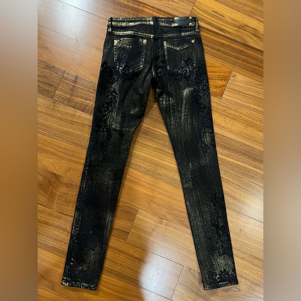 Roberto Cavalli black and gold flocked jean size 38 (US4) - Picture 6 of 11